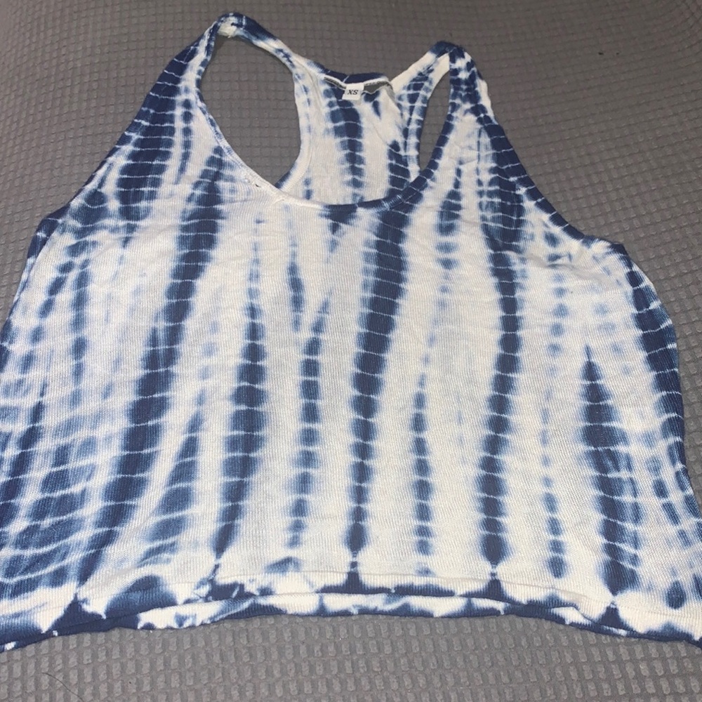Cropped white and blue tie dye muscle tee